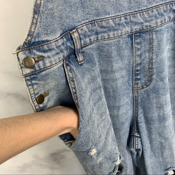 Wild Fable Distressed Hi-Rise Denim Jean Overalls - Picture 4 of 8